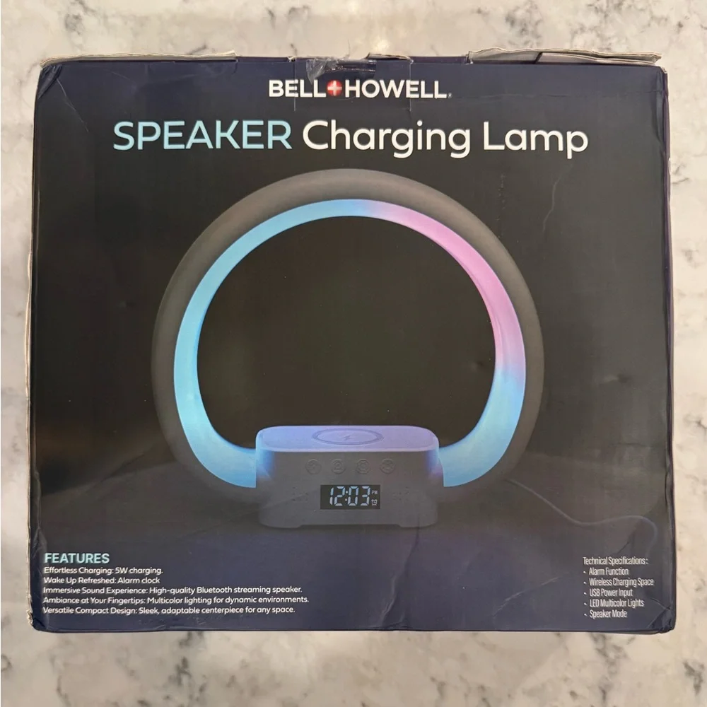 Bell + Howell Bluetooth Speaker Table Lamp Wireless Phone Charger Stand Alarm - Picture 2 of 8